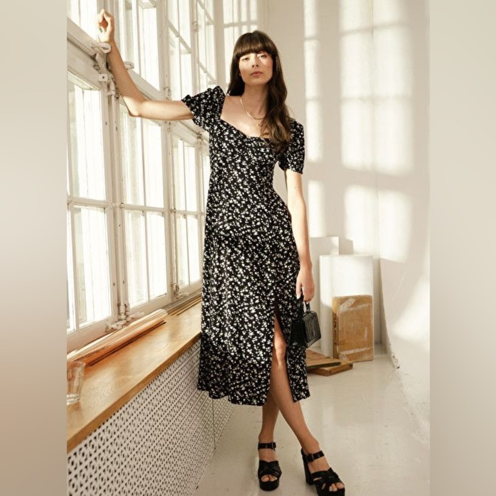 [SOLD] & Other Stories Black Floral Ditsy Print Midi Puff Sleeve Dress